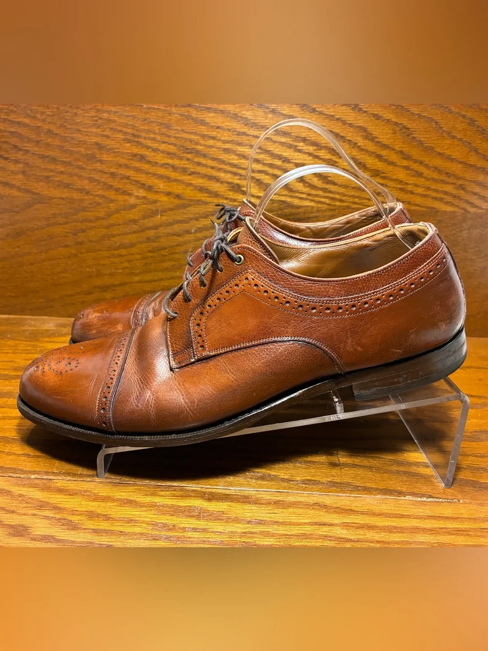 VTG Johnston & Murphy Brogue Wingtip Oxford Shoes Brown Leather Men’s Size 12